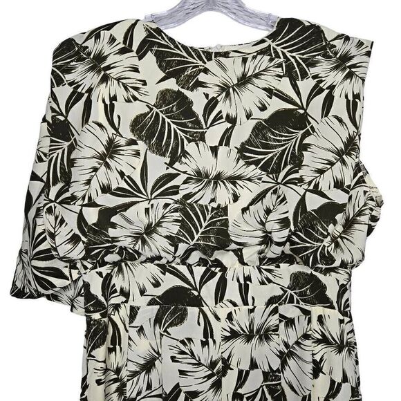 Kosmios Jumpsuit Back Drape Floral Tropical Print Wide Leg Size Large - Picture 2 of 11